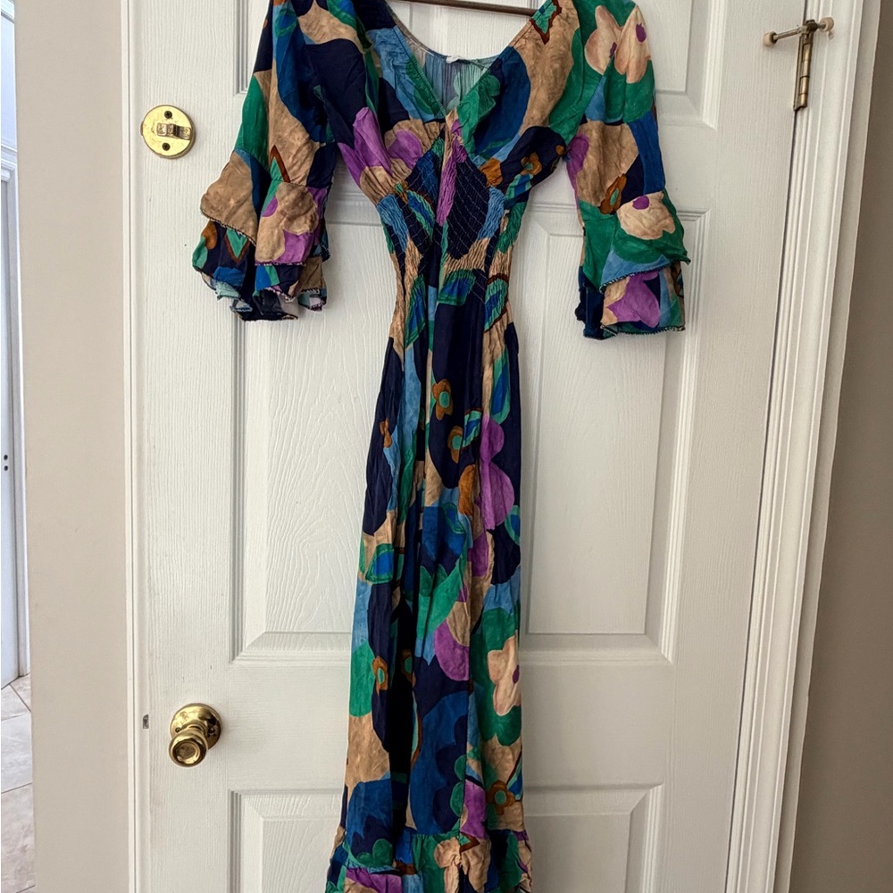 Multicolor Floral Maxi Dress - Navy, Green & Purple